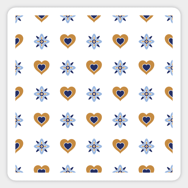 Gold And Blue Hearts Pattern Sticker by Blue-Banana